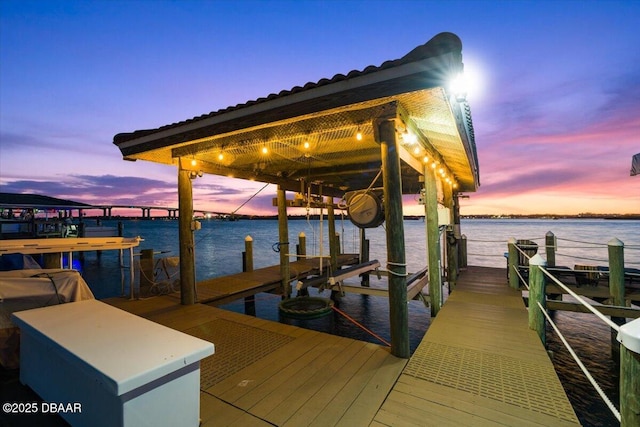 dock area with a water view