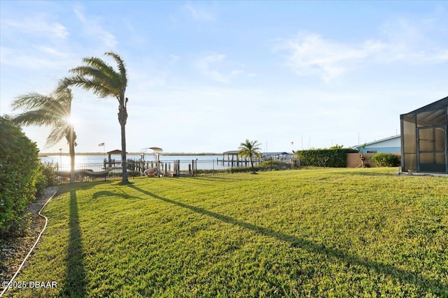 view of yard with a water view