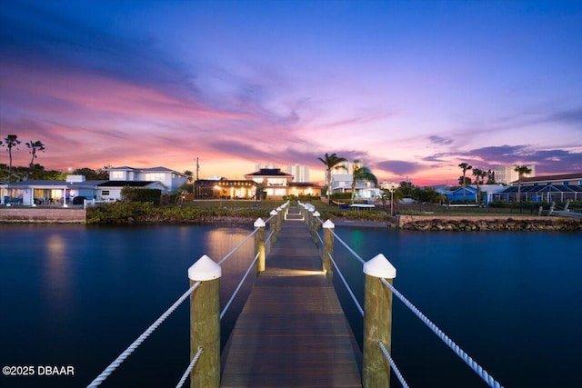 view of dock with a water view