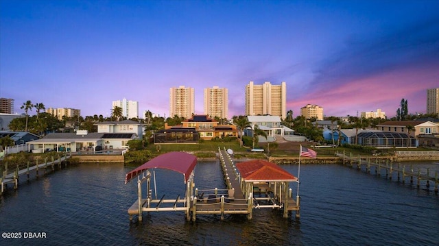 dock area with a water view