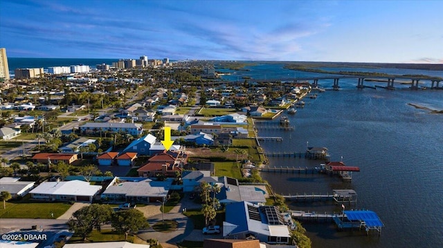 bird's eye view featuring a water view