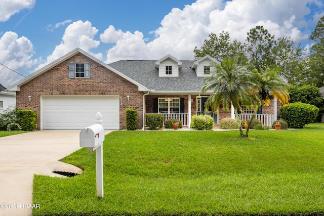 cape cod home featuring covered porch and a front yard