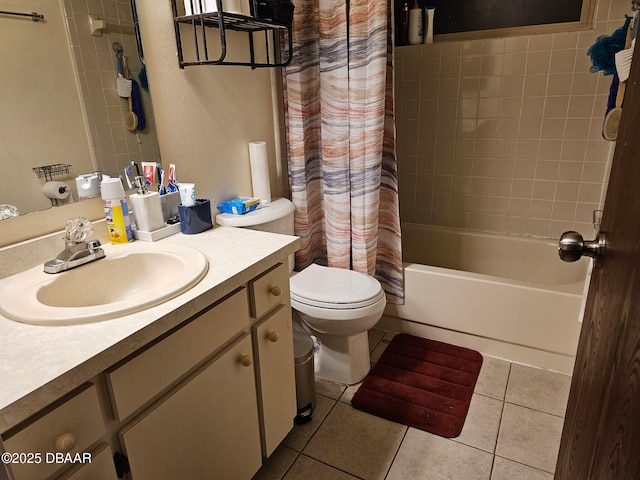 2519 Eustace Ave, Deltona, FL 32725 - bathroom featuring vanity, tile patterned flooring, toilet, and shower / bath combo with shower curtain
