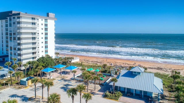 view of water feature with a beach view