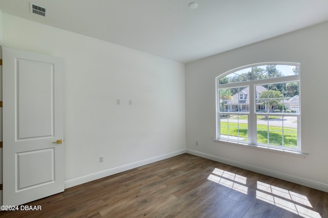 spare room featuring plenty of natural light and dark hardwood / wood-style floors