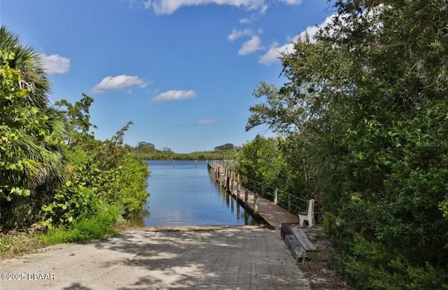 dock area featuring a water view