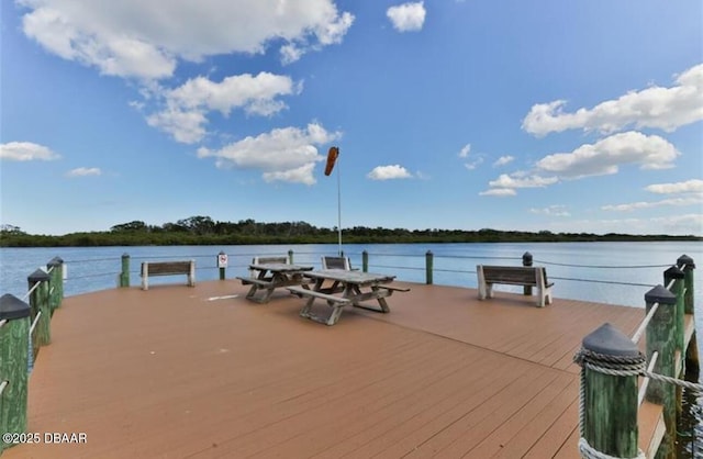 view of dock with a water view