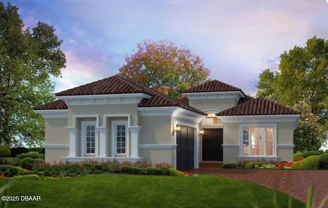 191 Aspen Way, Palm Coast, FL 32137 - view of front of house featuring an attached garage, a tile roof, and a front yard