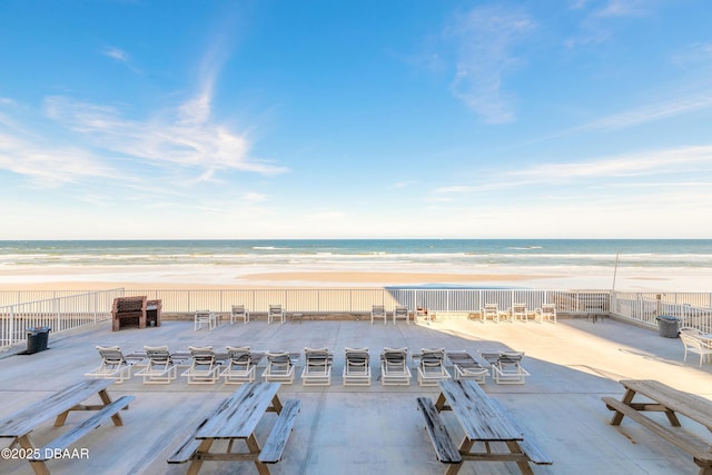 exterior space featuring a view of the beach