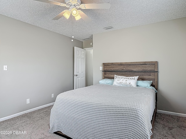 7 Heather Ln, Ormond Beach, FL 32174 - bedroom with carpet flooring, baseboards, a textured ceiling, and ceiling fan