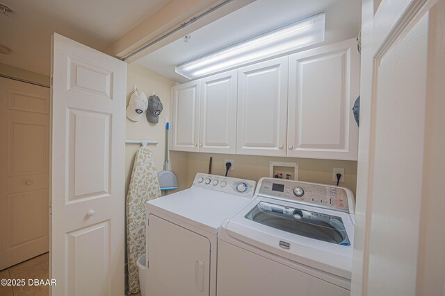 washroom featuring cabinets and separate washer and dryer