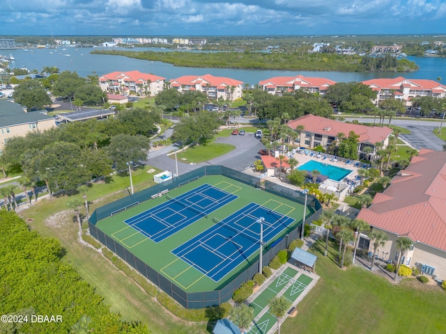 bird's eye view featuring a water view