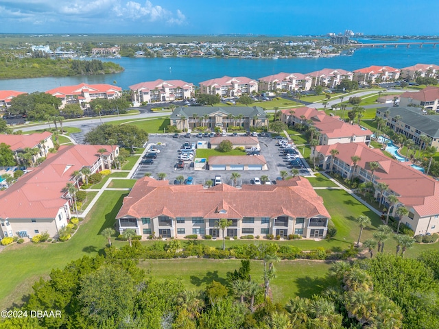 aerial view with a water view