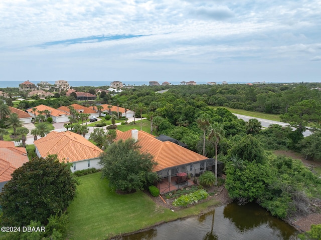 aerial view featuring a water view