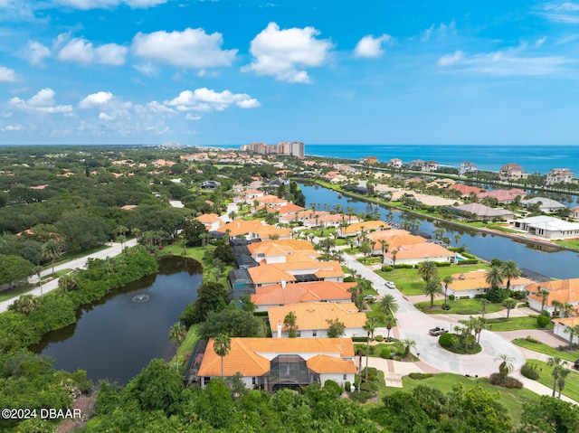 aerial view with a water view