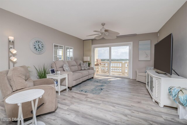 3606 S Peninsula Dr Unit 406, Port Orange, FL 32127 - living room featuring a ceiling fan and light wood-style flooring