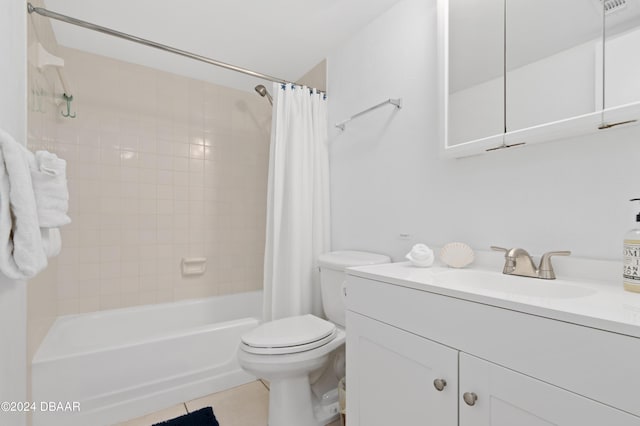 4175 S Atlantic Ave Unit 1130, New Smyrna Beach, FL 32169 - full bathroom with vanity, shower / bathtub combination with curtain, toilet, and tile patterned flooring