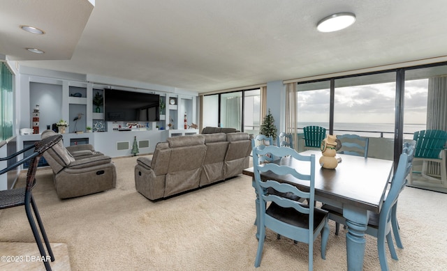 carpeted living room featuring expansive windows