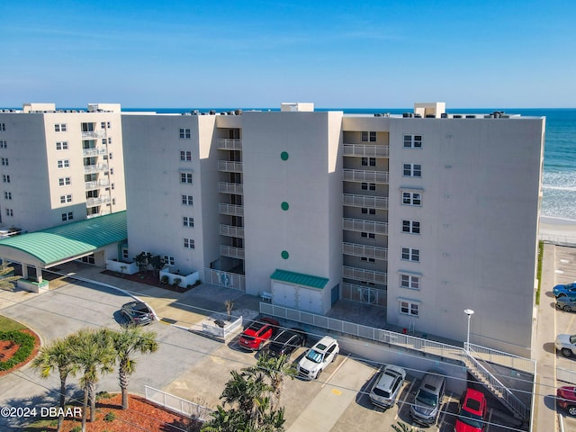 view of building exterior featuring a water view