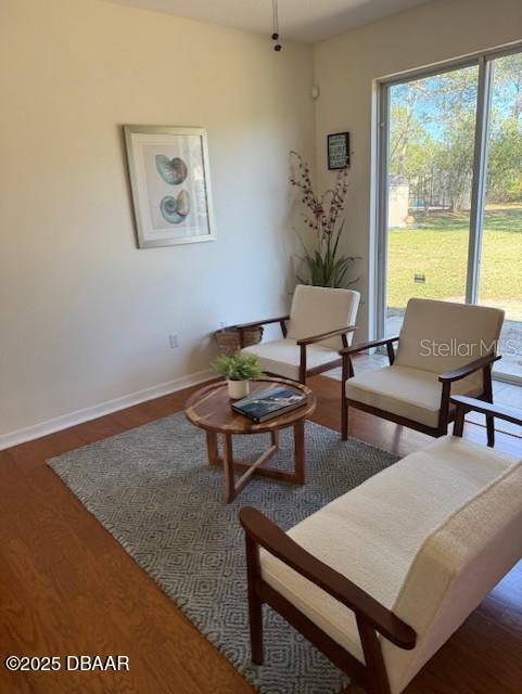 living room with dark wood-type flooring