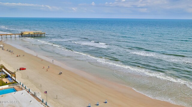 property view of water featuring a beach view