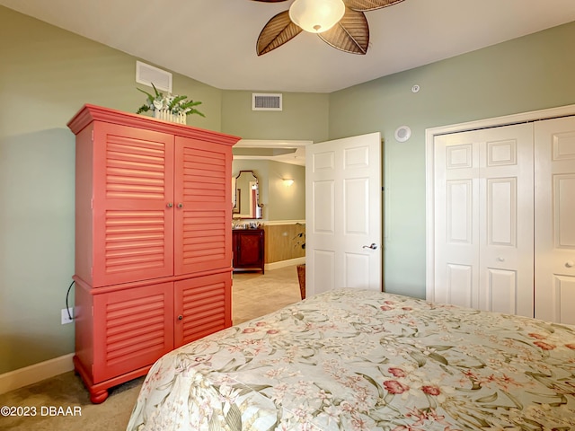 2403 S Atlantic Ave Unit 409, Daytona Beach Shores, FL 32118 - bedroom featuring a closet, light colored carpet, baseboards, and a ceiling fan