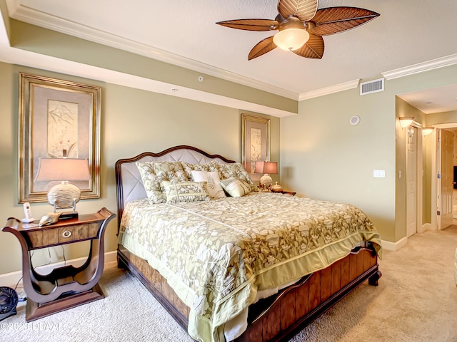 2403 S Atlantic Ave Unit 409, Daytona Beach Shores, FL 32118 - carpeted bedroom featuring ornamental molding, baseboards, and ceiling fan