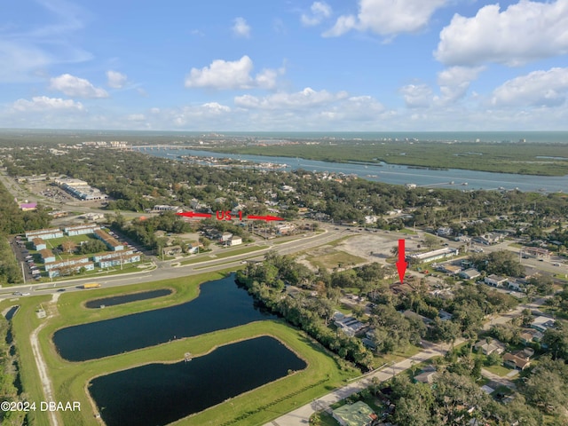 aerial view featuring a water view