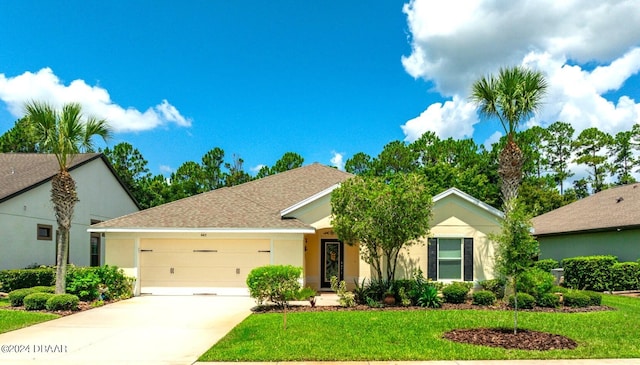 view of front of property featuring a garage and a front yard