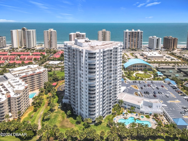 aerial view with a water view