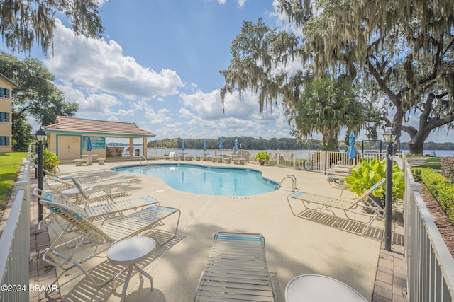 view of pool featuring a gazebo and a patio area