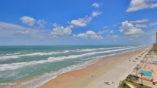 view of water feature featuring a beach view