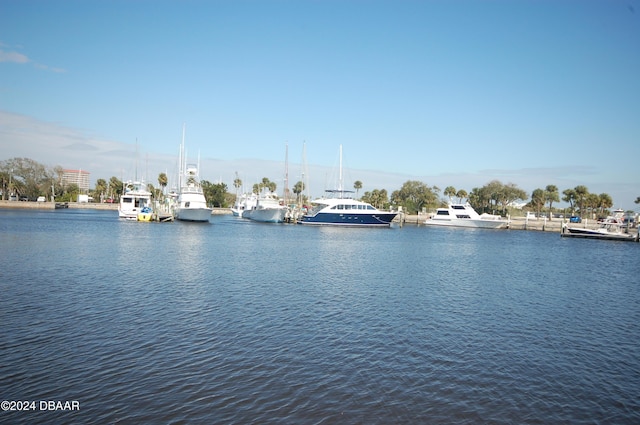 property view of water featuring a boat dock