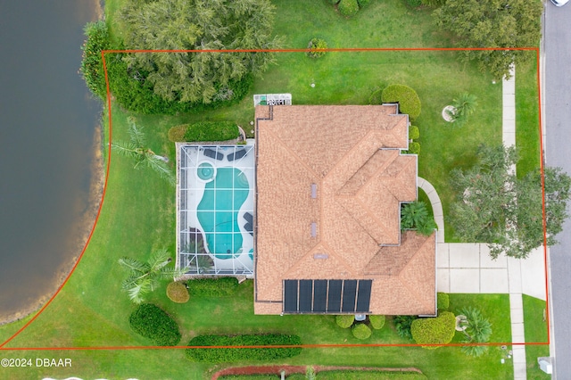 aerial view featuring a water view