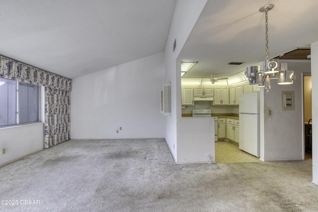 unfurnished living room featuring light colored carpet and visible vents