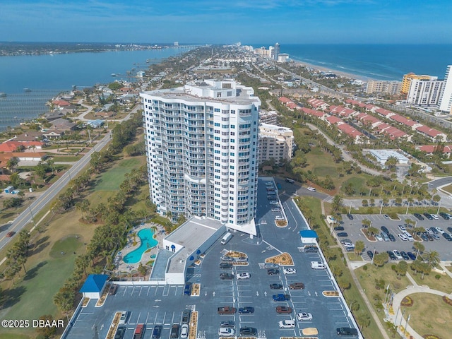 bird's eye view with a water view and a city view