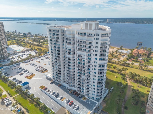 aerial view with a water view