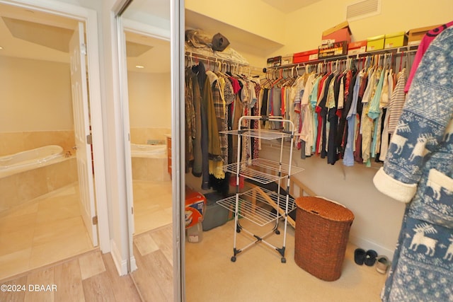 walk in closet featuring wood-type flooring