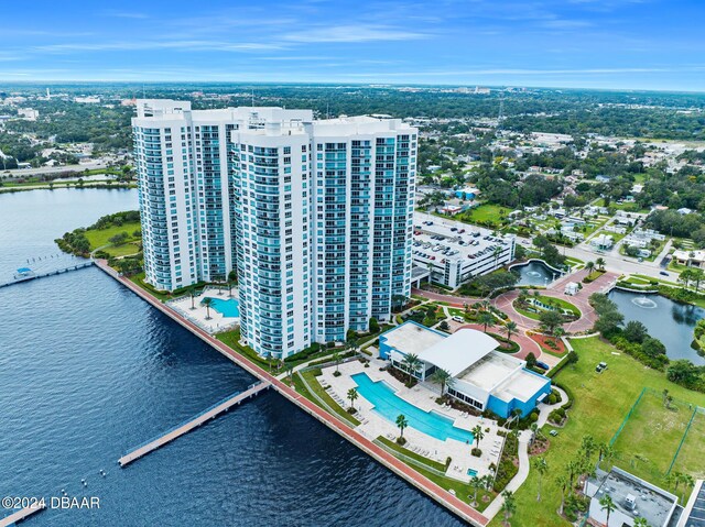 231 Riverside Dr Unit 1106-1, Holly Hill, FL 32117 - drone / aerial view of a pool area and a large body of water