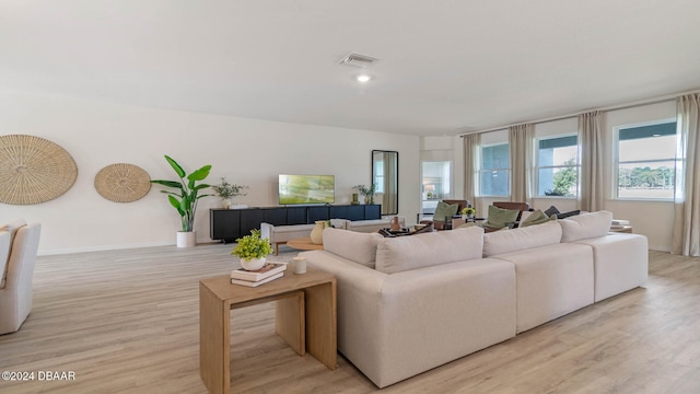 living room with light hardwood / wood-style flooring