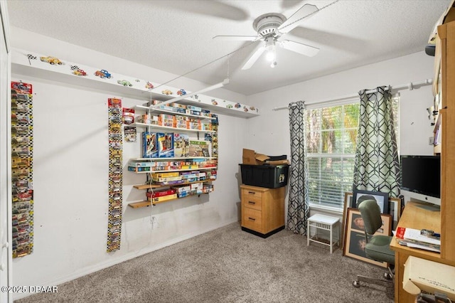 771 Arroyo Pkwy, Ormond Beach, FL 32174 - carpeted office space featuring a ceiling fan, a textured ceiling, and baseboards