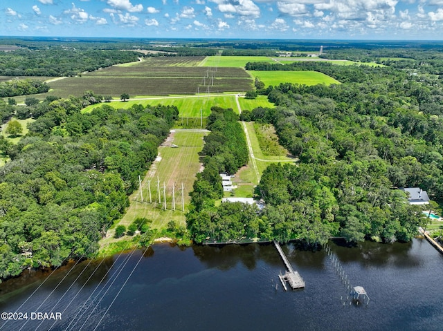 aerial view featuring a rural view and a water view