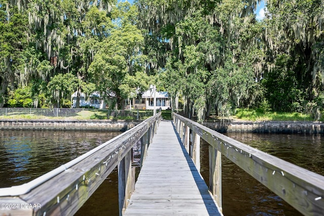 view of dock featuring a water view