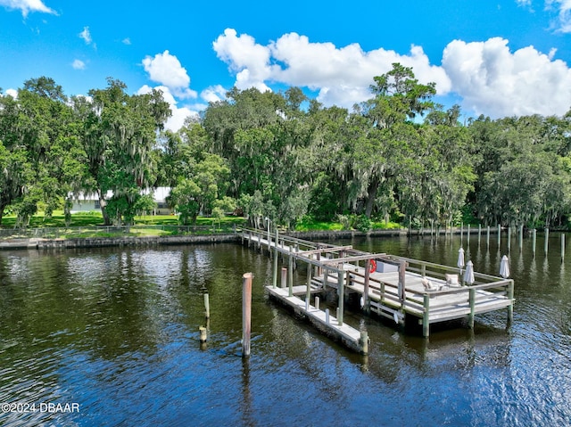 view of dock featuring a water view