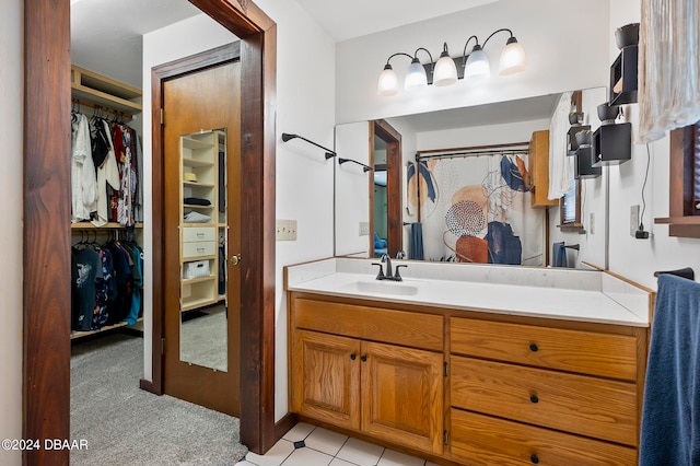 bathroom featuring vanity and a shower with curtain