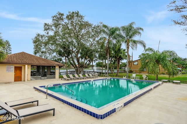 view of swimming pool featuring a patio