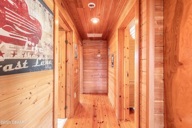 109 Avalon Dr, Ormond Beach, FL 32176 - corridor with a sauna, hardwood / wood-style floors, wood ceiling, and wooden walls