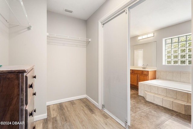 spacious closet with light wood-type flooring and sink