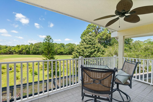 balcony featuring ceiling fan