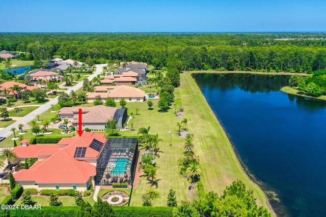 bird's eye view featuring a water view